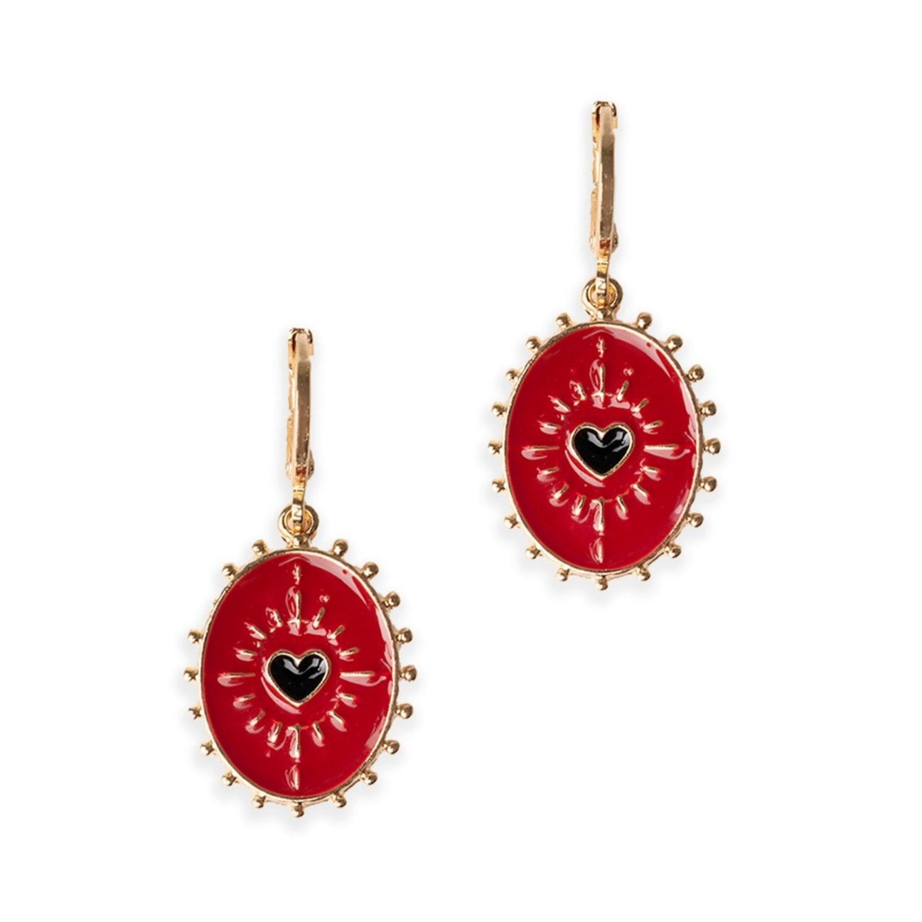 Orecchini pendenti con medaglietta ovale smaltata rossa - Mya Accessories
