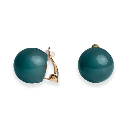 Orecchini con sfera in acrilico verde petrolio a clip - Mya Accessories