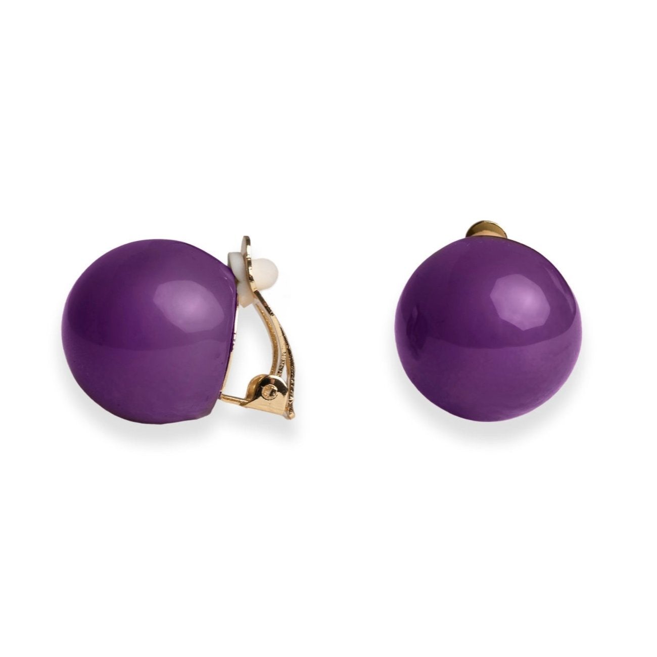 Orecchini con sfera in acrilico viola a clip - Mya Accessories