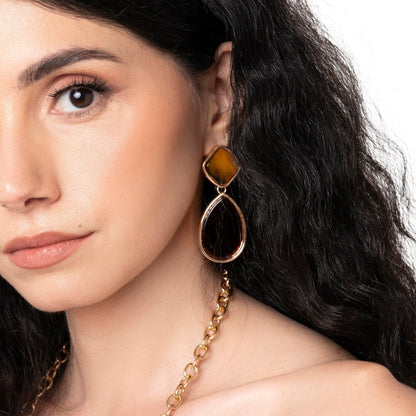 Orecchini pendenti due parti in acrilico beige e marrone - Mya Accessories