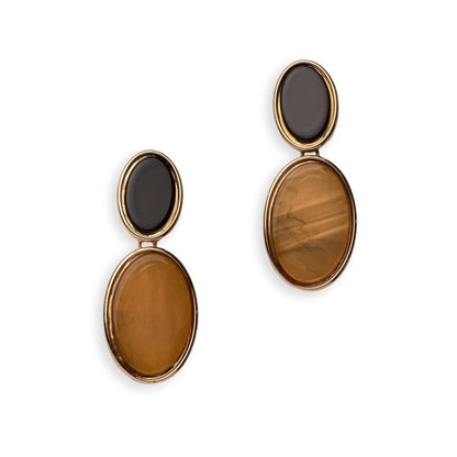 Orecchini pendenti due parti in acrilico ovali beige e marrone - Mya Accessories