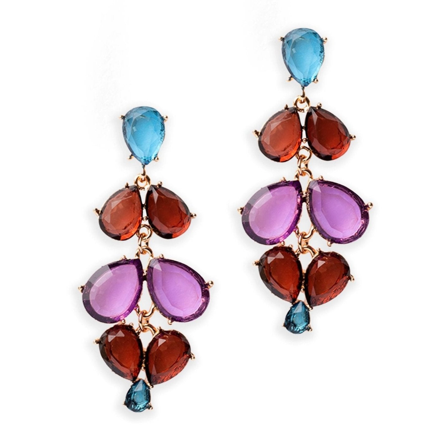 Orecchini pendenti in acrilico trasparente blu, lilla e marrone - Mya Accessories