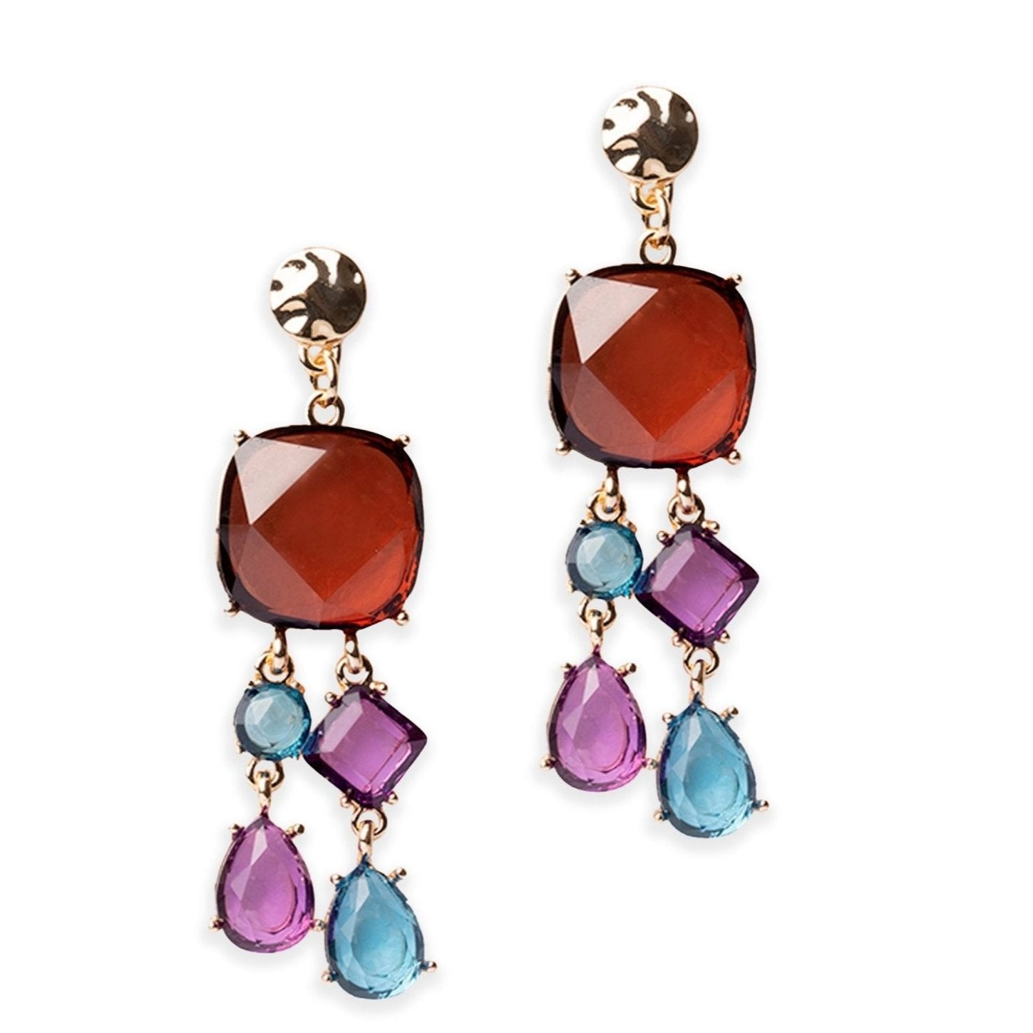 Orecchini pendenti in acrilico trasparenti blu, lilla e marroni - Mya Accessories