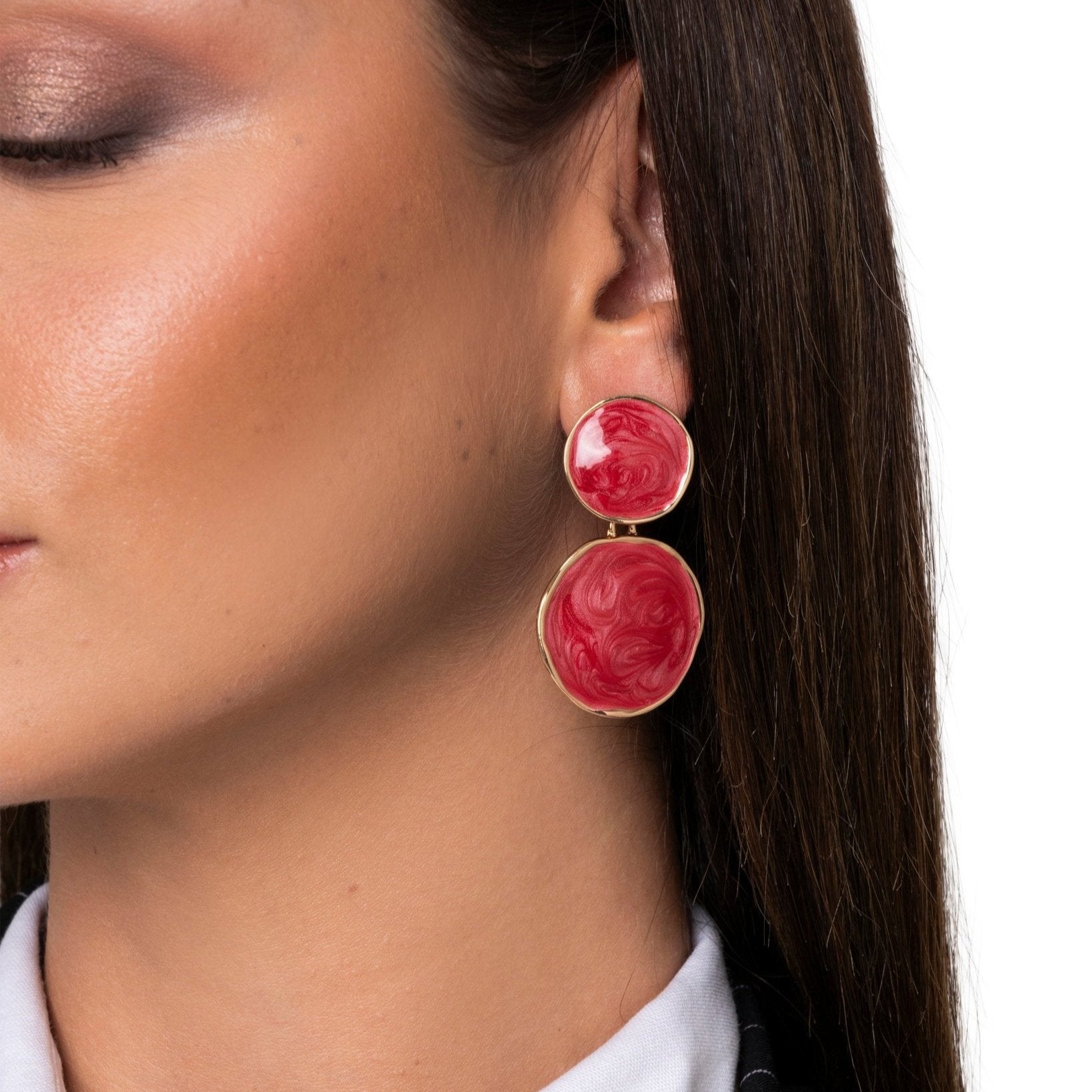 Orecchini pendenti doppio cerchio marmorizzato rossi - Mya Accessories