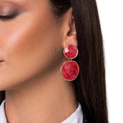 Orecchini pendenti doppio cerchio marmorizzato rossi - Mya Accessories