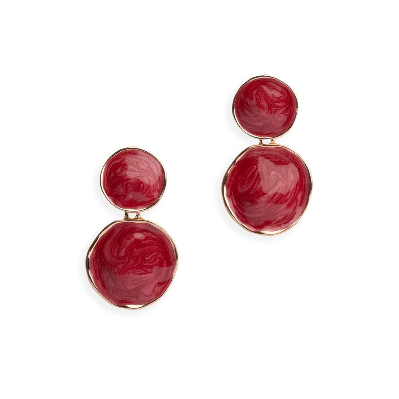 Orecchini pendenti doppio cerchio marmorizzato rossi - Mya Accessories