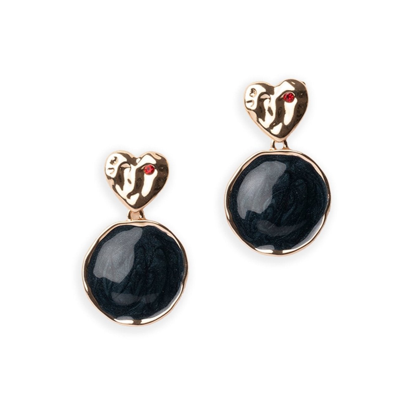 Orecchini pendenti placchetta cuore cerchio marmorizzato grigio scuro - Mya Accessories