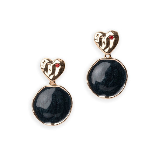 Orecchini pendenti placchetta cuore cerchio marmorizzato grigio scuro - Mya Accessories
