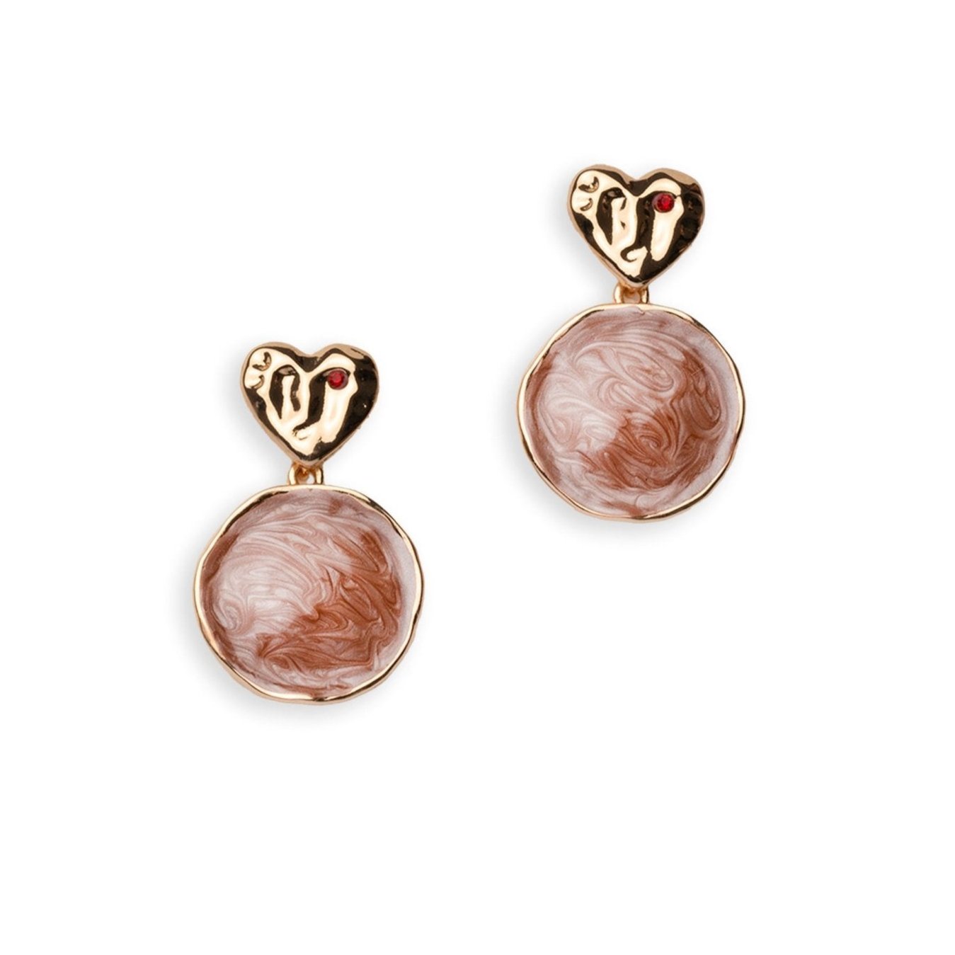 Orecchini pendenti placchetta cuore cerchio marmorizzato beige - Mya Accessories