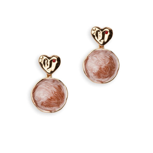 Orecchini pendenti placchetta cuore cerchio marmorizzato beige - Mya Accessories
