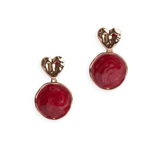 Orecchini pendenti placchetta cuore cerchio marmorizzato rosso - Mya Accessories