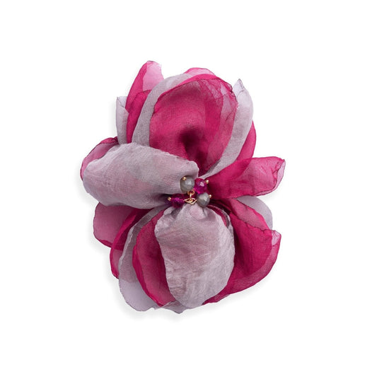 Spilla a forma di fiore in tessuto fucsia e grigio - Mya Accessories