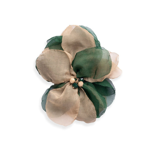 Spilla a forma di fiore in tessuto verde e beige - Mya Accessories