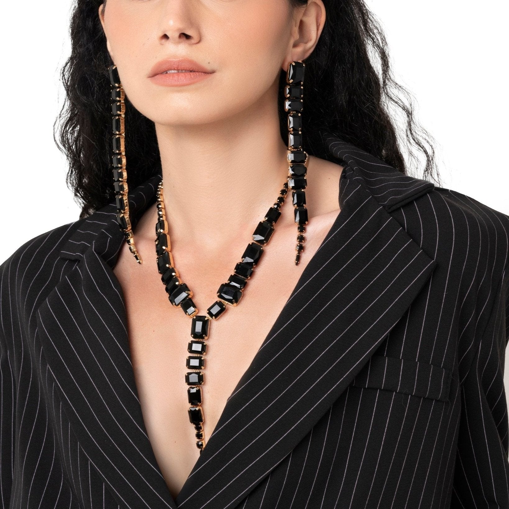 Collana girocollo con pietre in vetro nero irregolari - Mya Accessories