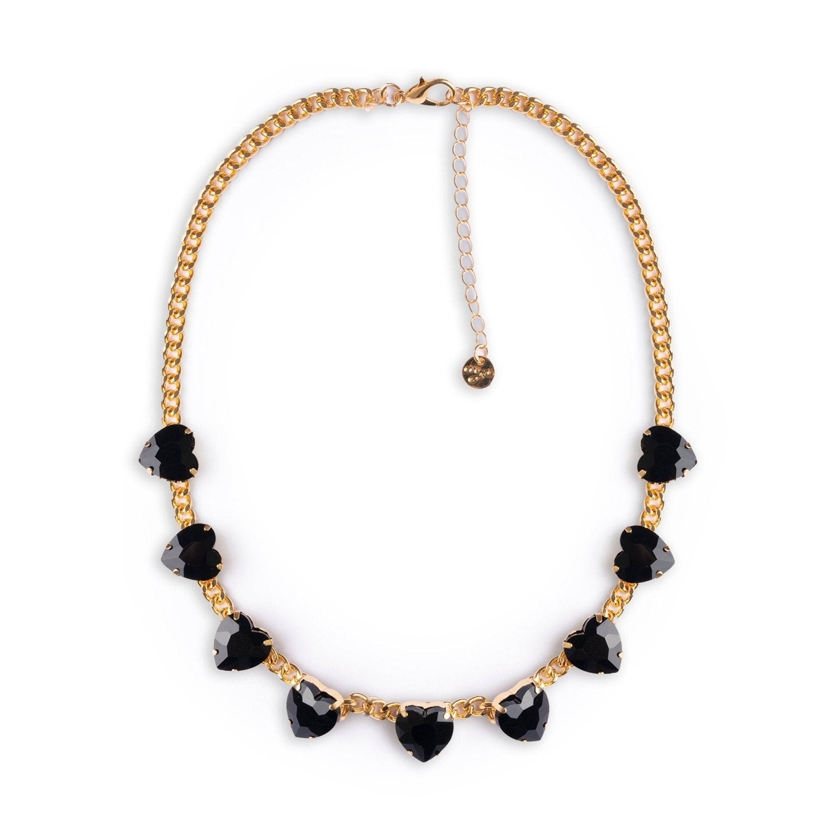 Collana girocollo a catena con pietre a forma di cuore in vetro nero - Mya Accessories