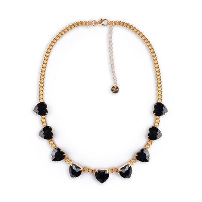 Collana girocollo a catena con pietre a forma di cuore in vetro nero - Mya Accessories