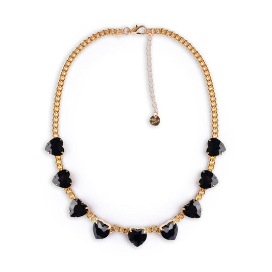 Collana girocollo a catena con pietre a forma di cuore in vetro nero - Mya Accessories