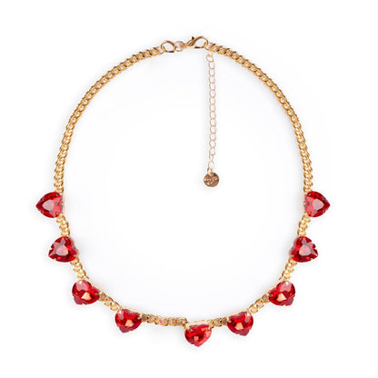 Collana girocollo a catena con pietre a forma di cuore in vetro rosso - Mya Accessories