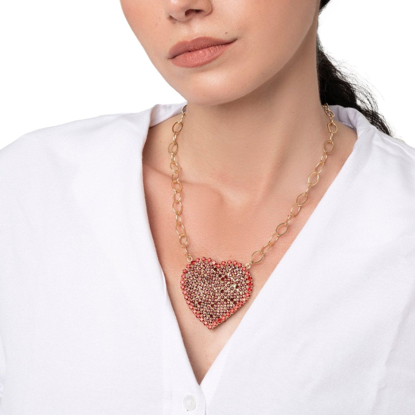Collana girocollo a catena con pendente a forma di cuore con strass rossi e neri - Mya Accessories