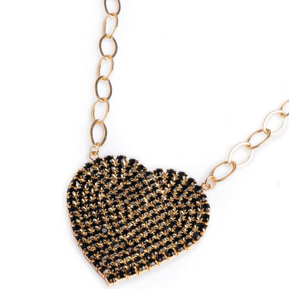 Collana girocollo a catena con pendente a forma di cuore con strass neri - Mya Accessories