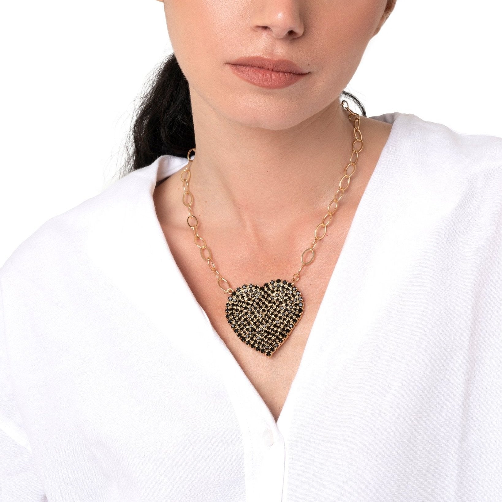 Collana girocollo a catena con pendente a forma di cuore con strass neri - Mya Accessories