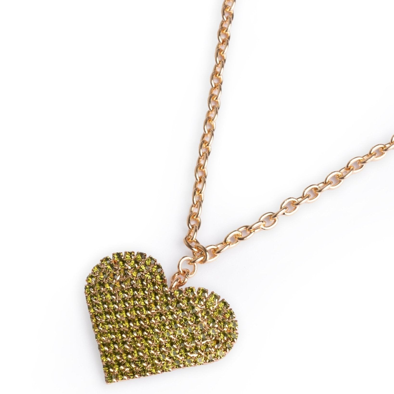 Collana a catena sottile con pendente a cuore strass tono verde - Mya Accessories