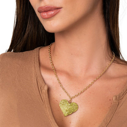 Collana a catena sottile con pendente a cuore strass tono verde - Mya Accessories