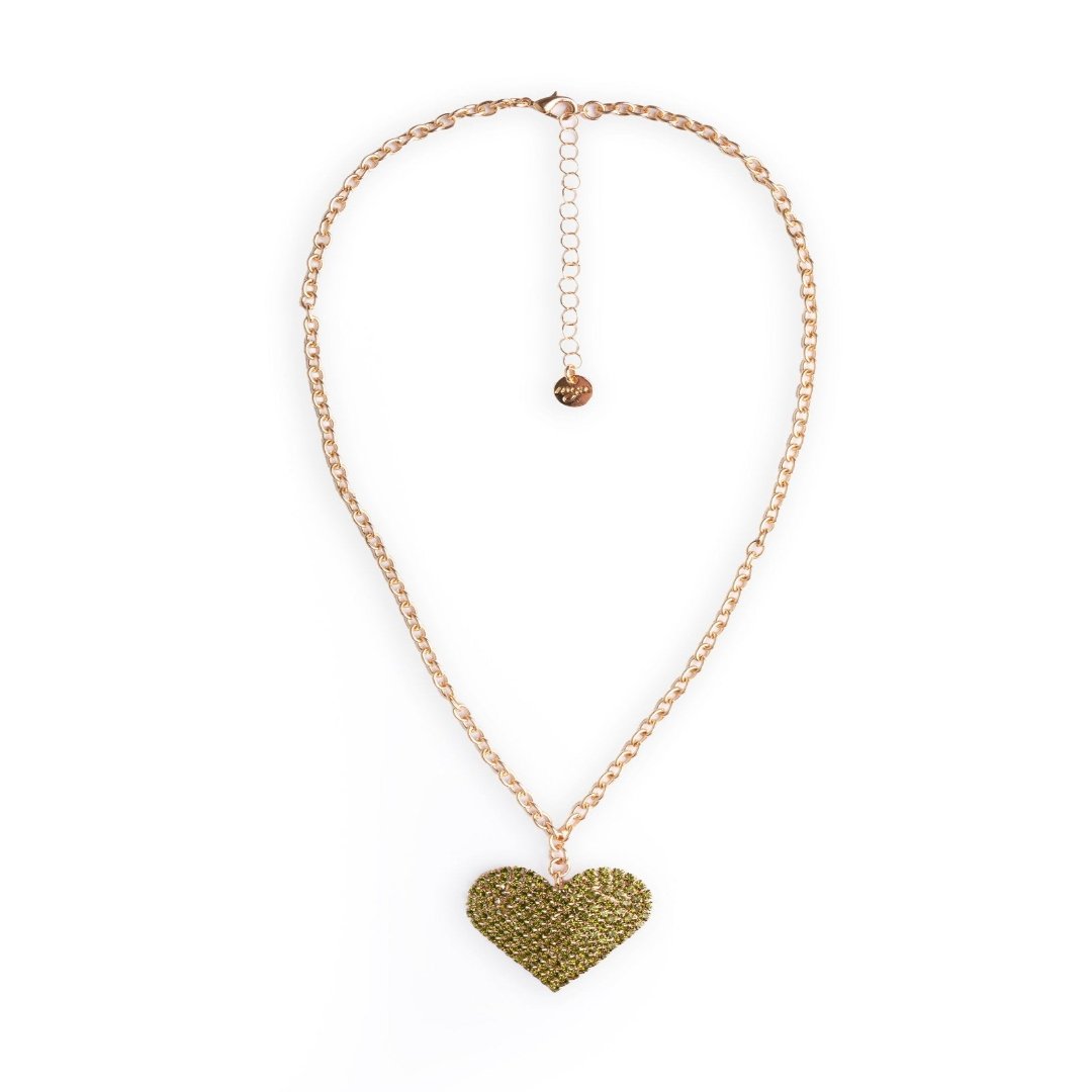 Collana a catena sottile con pendente a cuore strass tono verde - Mya Accessories