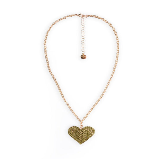 Collana a catena sottile con pendente a cuore strass tono verde - Mya Accessories