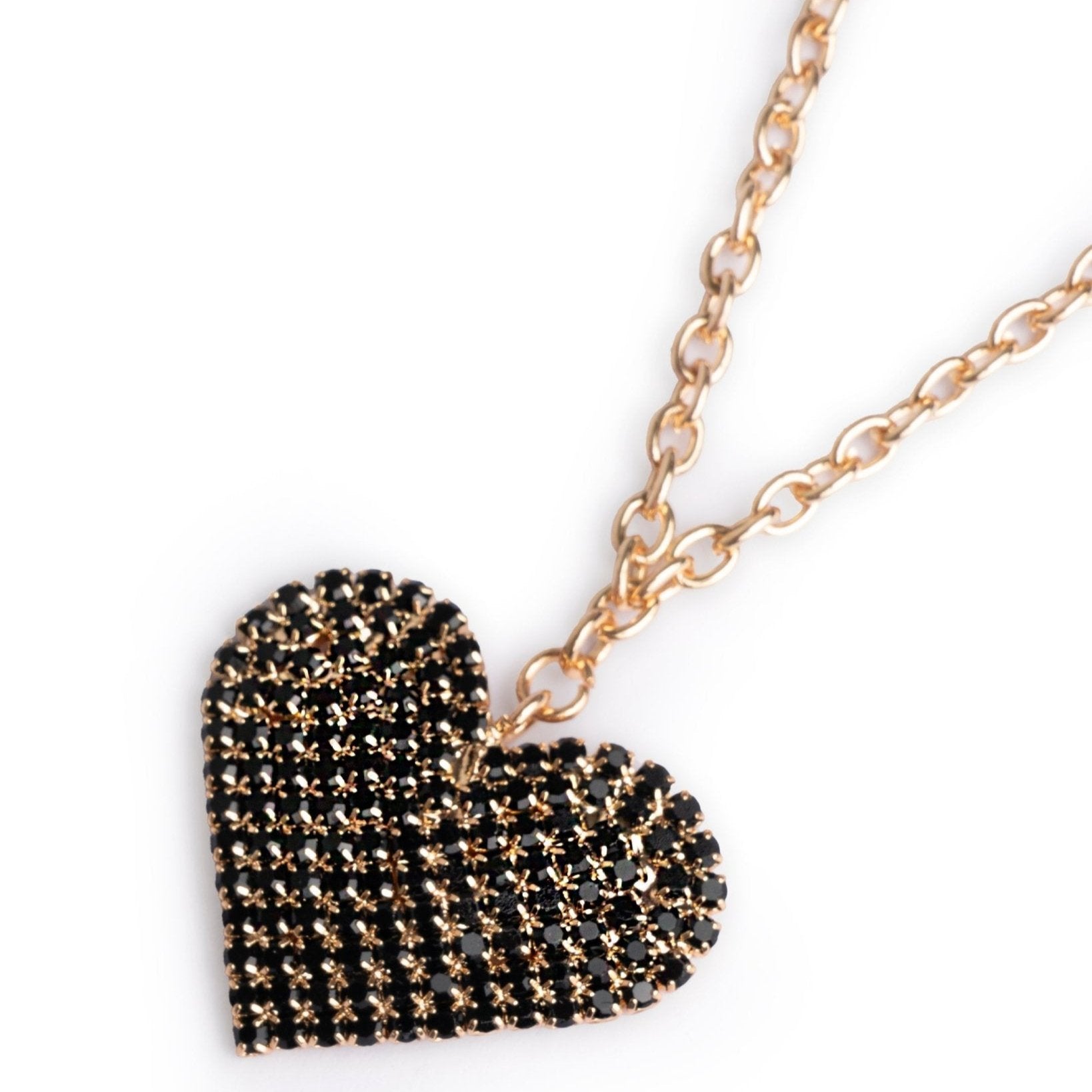 Collana a catena sottile con pendente a cuore strass tono nero - Mya Accessories