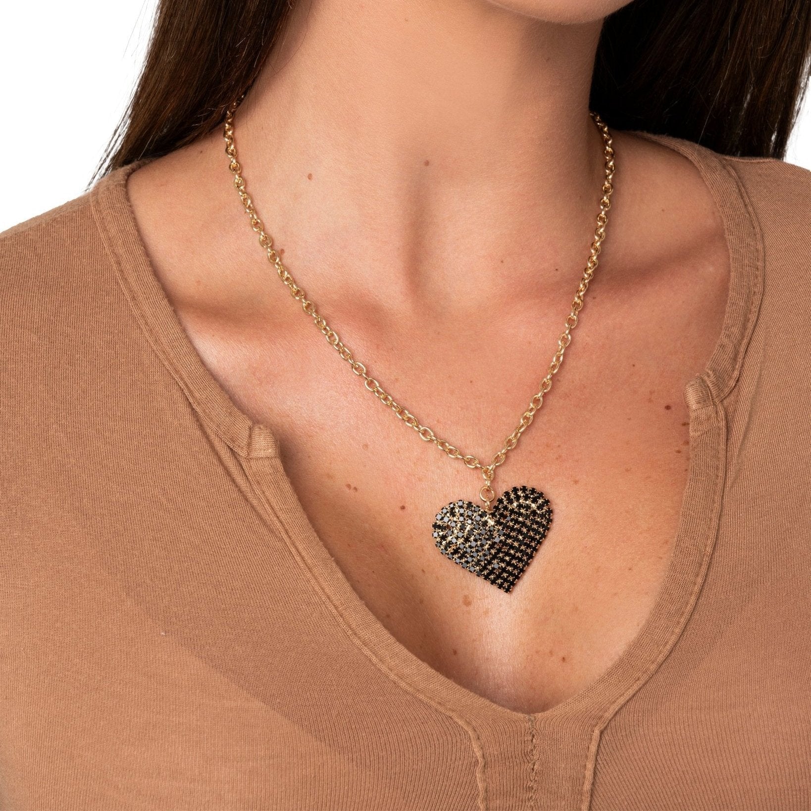 Collana a catena sottile con pendente a cuore strass tono nero - Mya Accessories