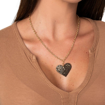 Collana a catena sottile con pendente a cuore strass tono nero - Mya Accessories