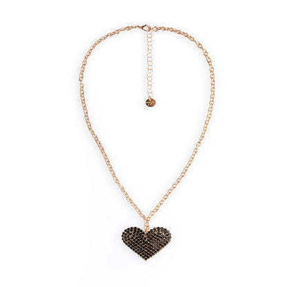Collana a catena sottile con pendente a cuore strass tono nero - Mya Accessories