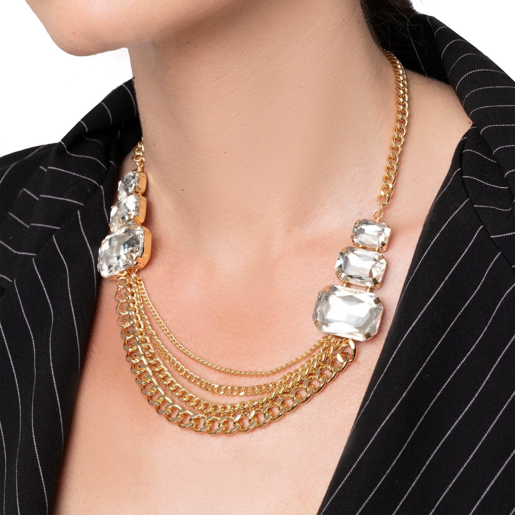 Collana girocollo con multi catene in metallo con inserti in vetro crystal - Mya Accessories