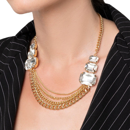 Collana girocollo con multi catene in metallo con inserti in vetro crystal - Mya Accessories