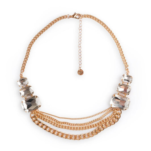 Collana girocollo con multi catene in metallo con inserti in vetro crystal - Mya Accessories