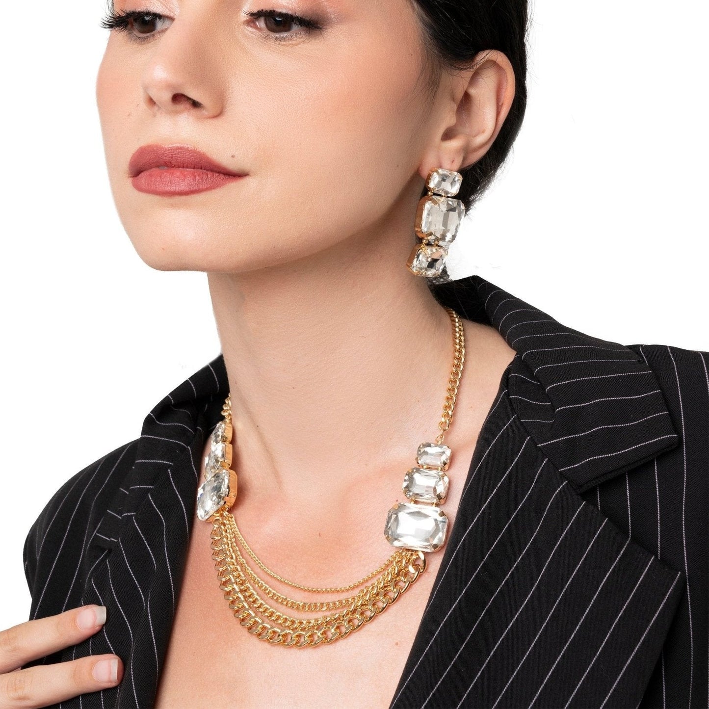 Collana girocollo con multi catene in metallo con inserti in vetro crystal - Mya Accessories
