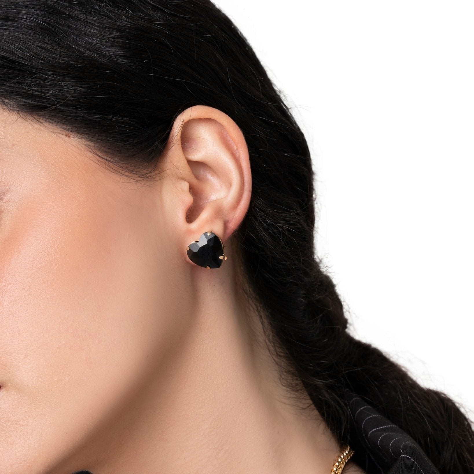 Orecchini con pietra in vetro a forma di cuore nero - Mya Accessories