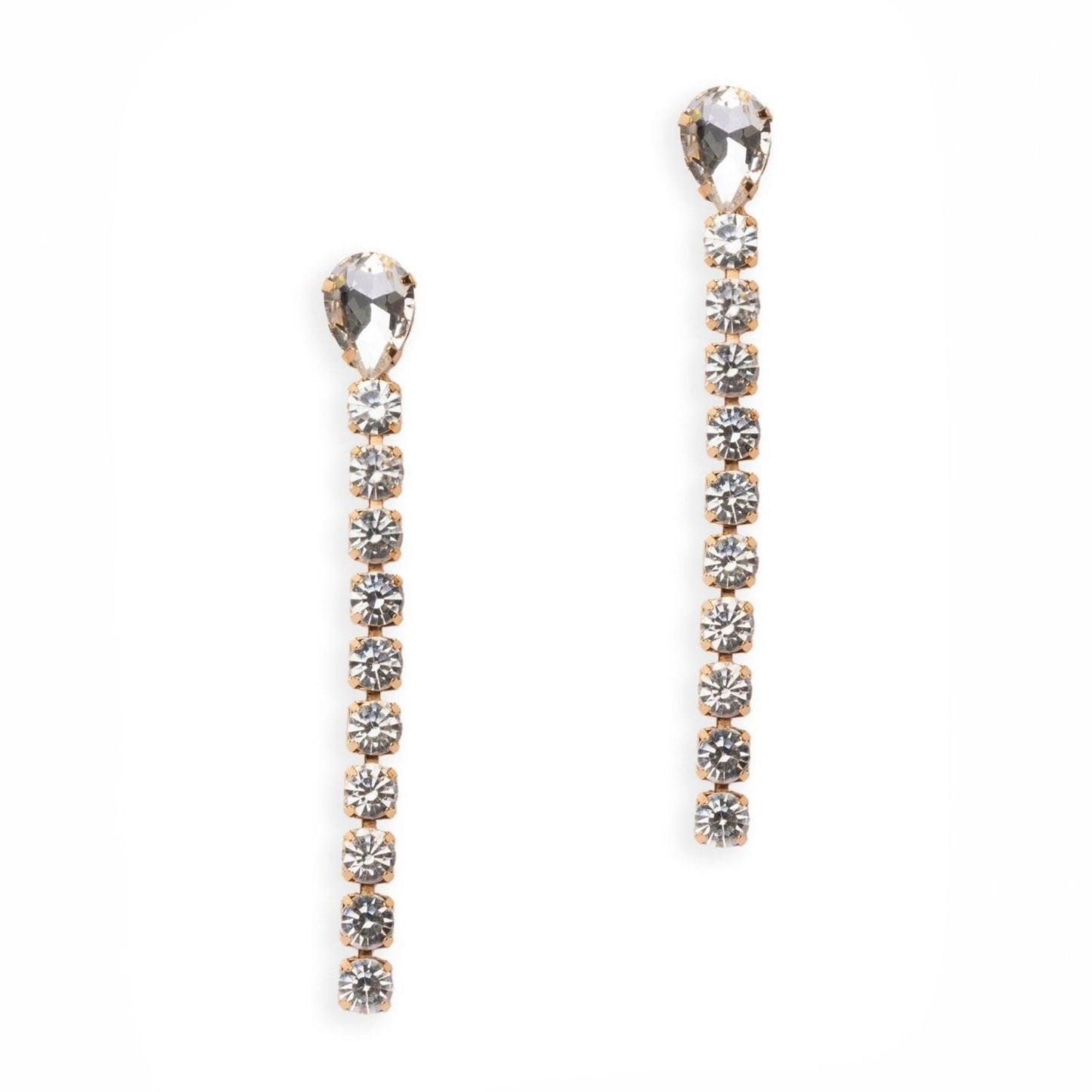 Orecchini pendenti lunghi con filo di strass con pietra a forma di goccia crystal - Mya Accessories