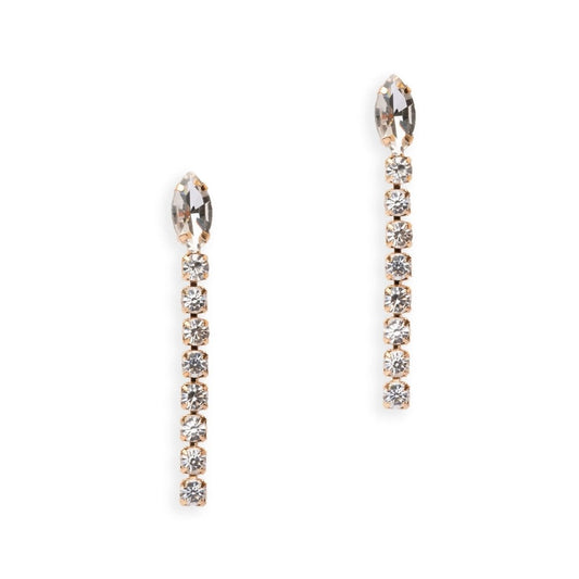 Orecchini pendenti lunghi con filo di strass con pietra a forma di foglia crystal - Mya Accessories