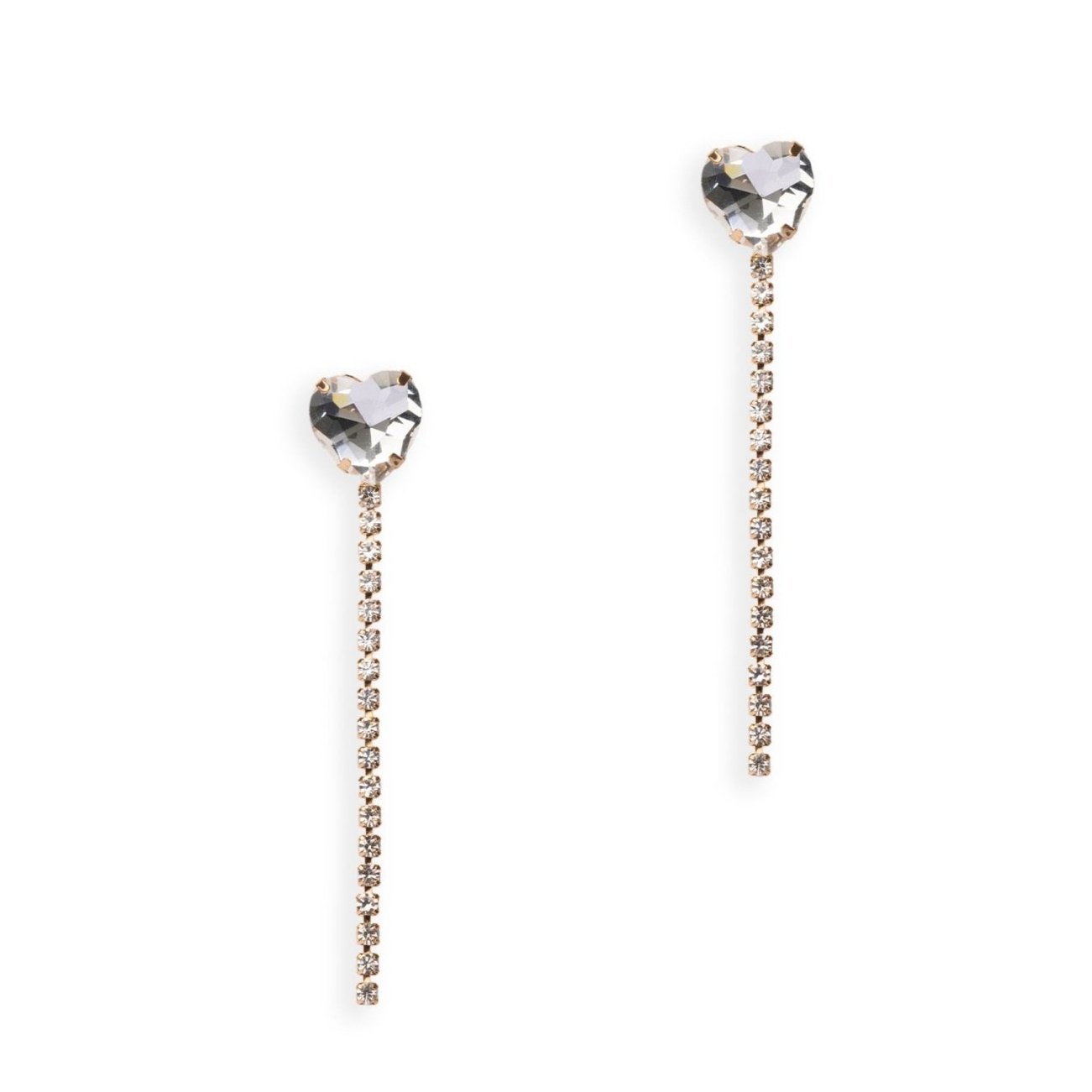 Orecchini lunghi con filo di strass e cuore in vetro crystal - Mya Accessories