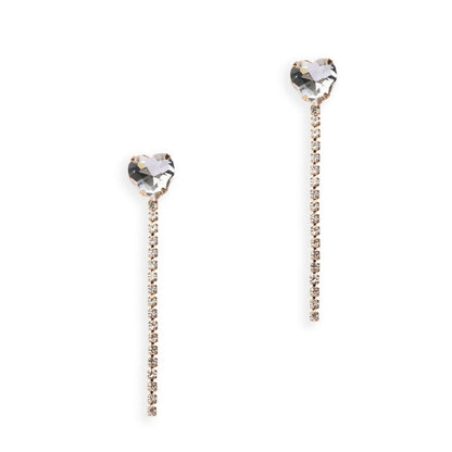 Orecchini lunghi con filo di strass e cuore in vetro crystal - Mya Accessories