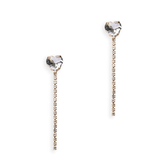 Orecchini lunghi con filo di strass e cuore in vetro crystal - Mya Accessories