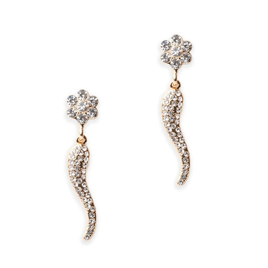 Orecchini pendenti in metallo con fiore e corno strass crystal - Mya Accessories