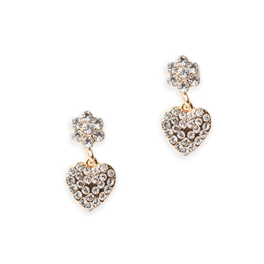 Orecchini pendenti in metallo con fiore e cuore strass crystal - Mya Accessories