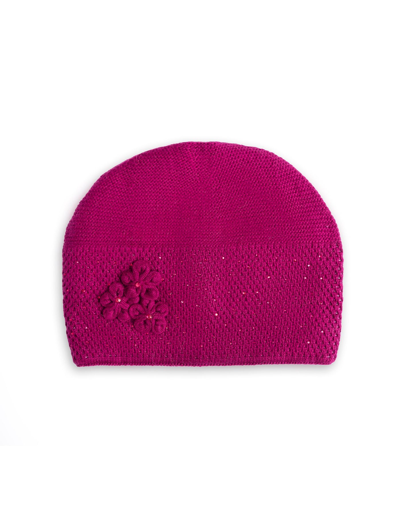 Cappello in lana con fiore tono fucsia