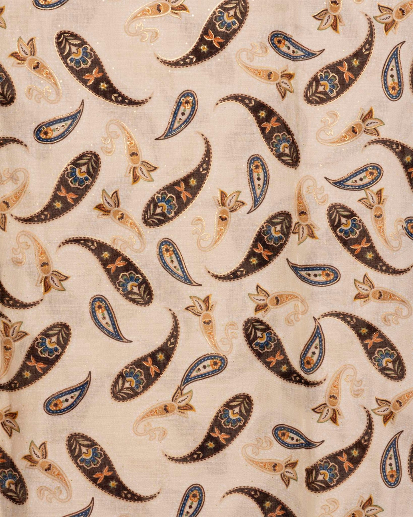 Sciarpa misto cotone beige con stampa paisley