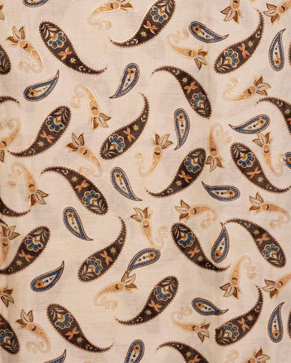Sciarpa misto cotone beige con stampa paisley