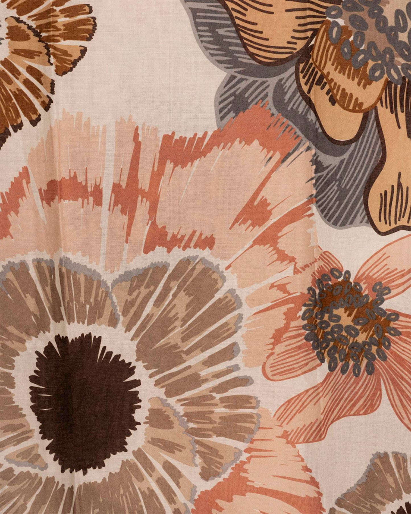 Sciarpa misto cotone beige con stampa floreale