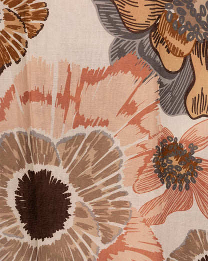 Sciarpa misto cotone beige con stampa floreale